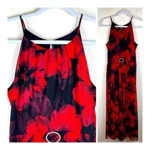 Alexa B Nites | Romantic Whimsigoth Y2K Mesh Red & Black Floral Maxi Dress 8